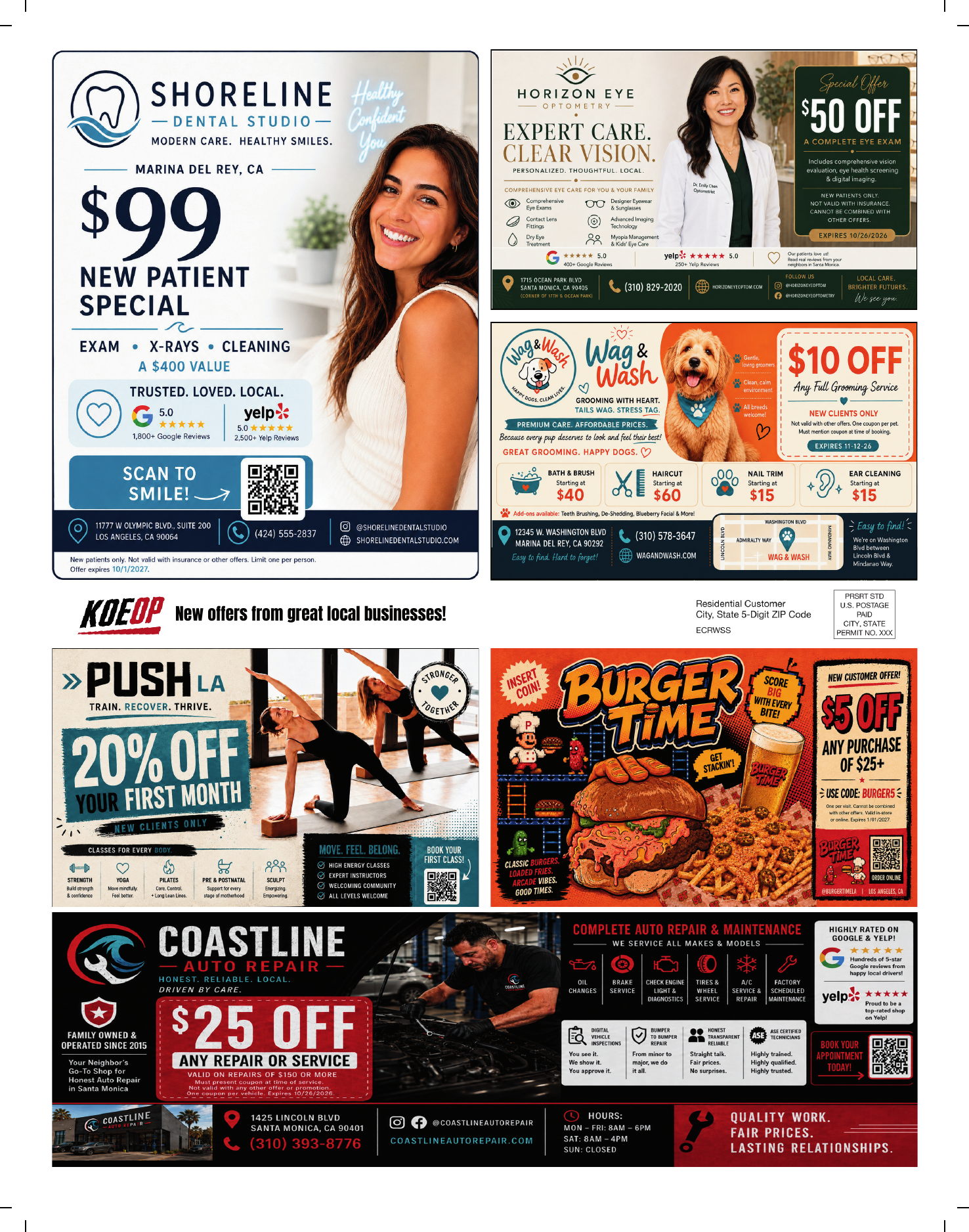 KOEOP 8.5 by 11 sample postcard with curated local offers
